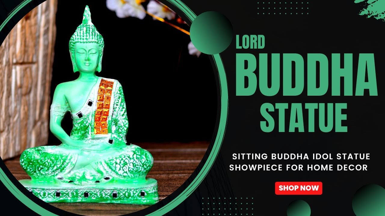 GW Creations Handcrafted Buddha Statue/ Figurine / Idol, Decorative Showpiece (Green & White)