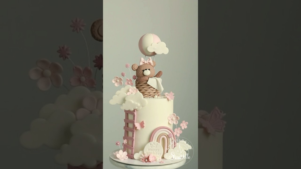 Gender reveal cake idea | Dreamy pink teddy bear cake for kids #trending #shorts #cake #fondant