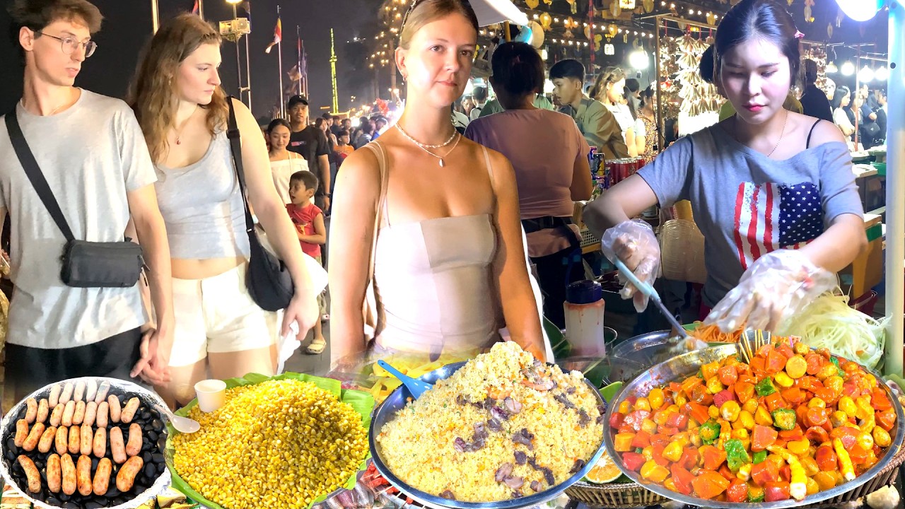 Awesome! Cambodian Street Food Walking Tour 2026 🇰🇭 - Sunday Night Walking in Phnom Penh Riverside