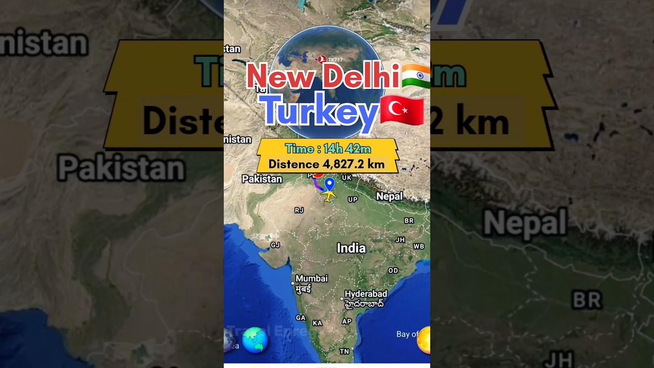 New Delhi 🇮🇳 to Turkey 🇹🇷 flight Route ✈️  #travel #travelmap #flightpath #googleearth