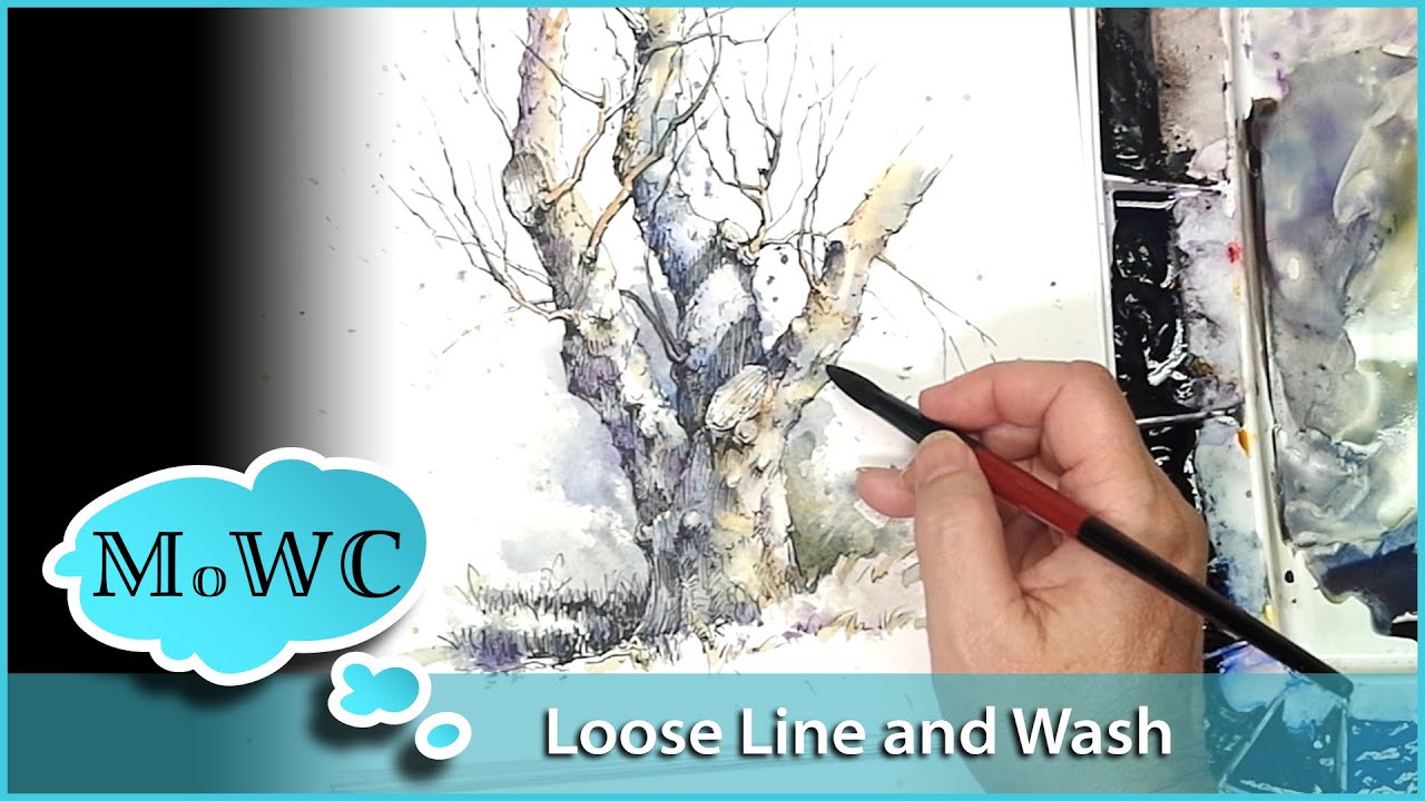 Splashy Loose Watercolor Line and Wash Tree – Inktober 2019