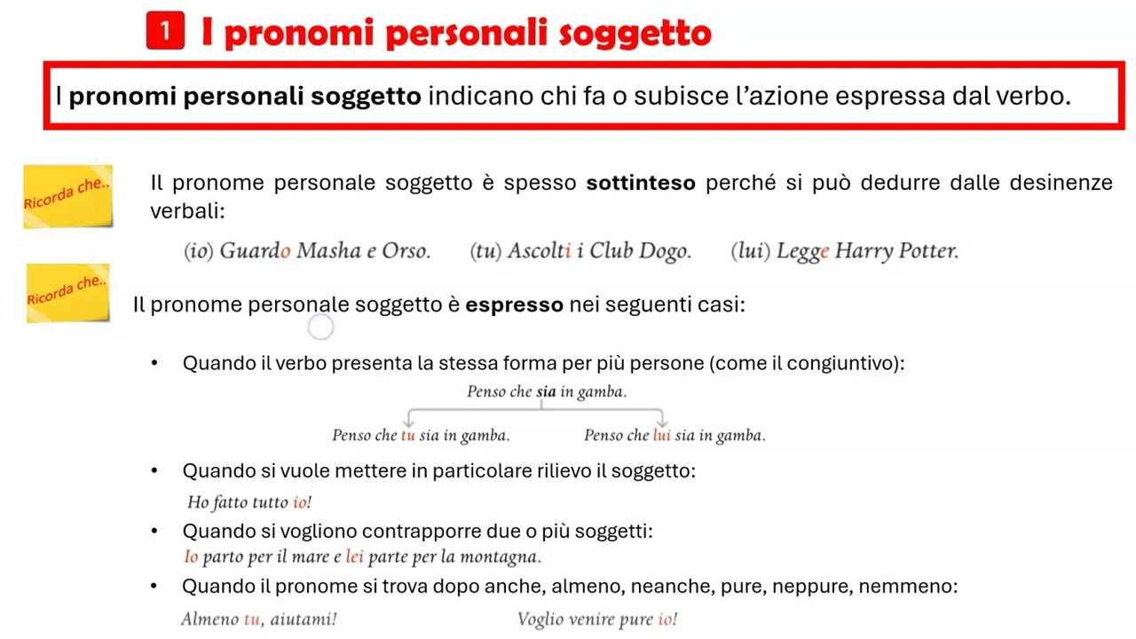I pronomi pronomi personali soggetto e complemento