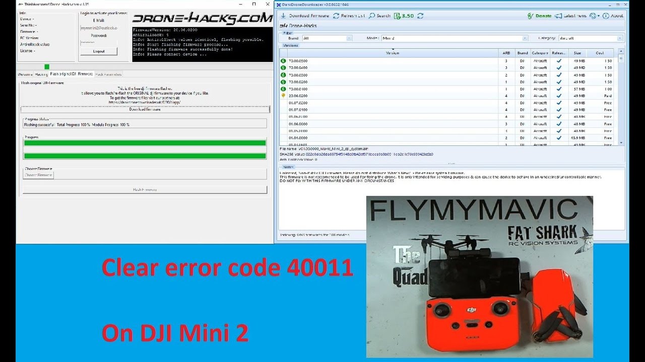 DJI Mini 2 clear Error Code 40011 with DDD and Drone Hacks