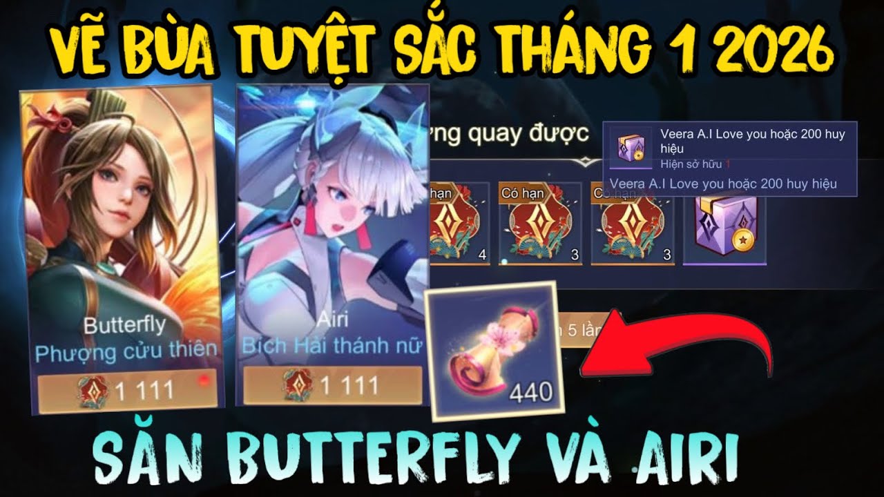 Liên Quân Vẽ Bùa Tuyệt Sắc Săn Butterfly Phượng Cửu Thiên & Airi Bích Hải Thánh Nữ, bao nhiêu giấy