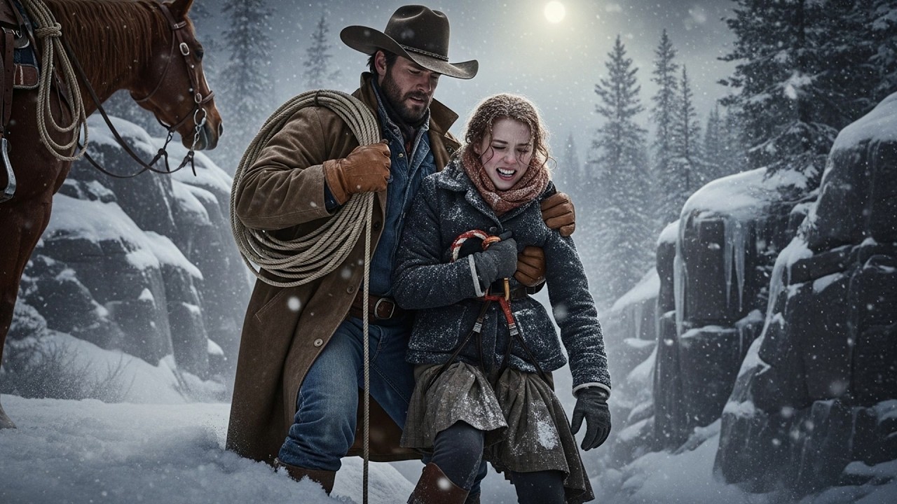She Fell Into A Ravine During A Snowstorm At Night, Cowboy Climbed Down With A Rope And Saved Her