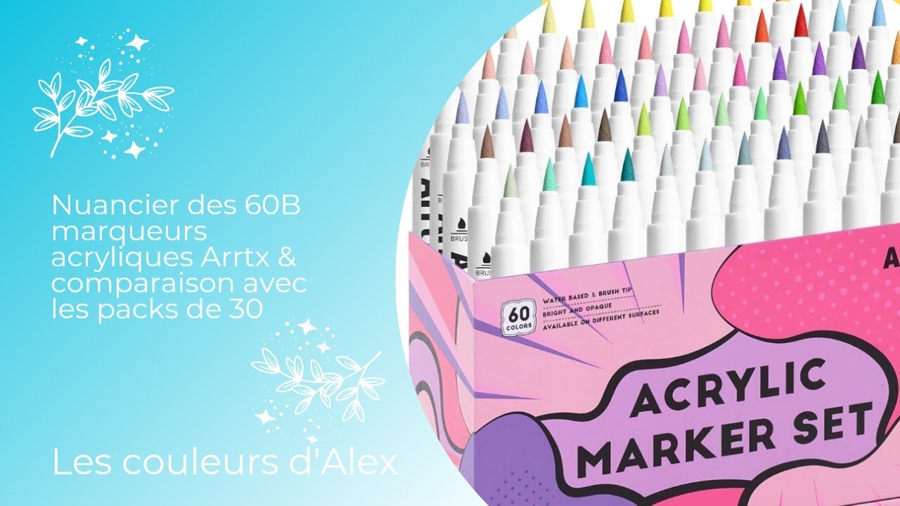 Nuancier des 60B marqueurs acryliques Arrtx & comparaison avec les packs de 30