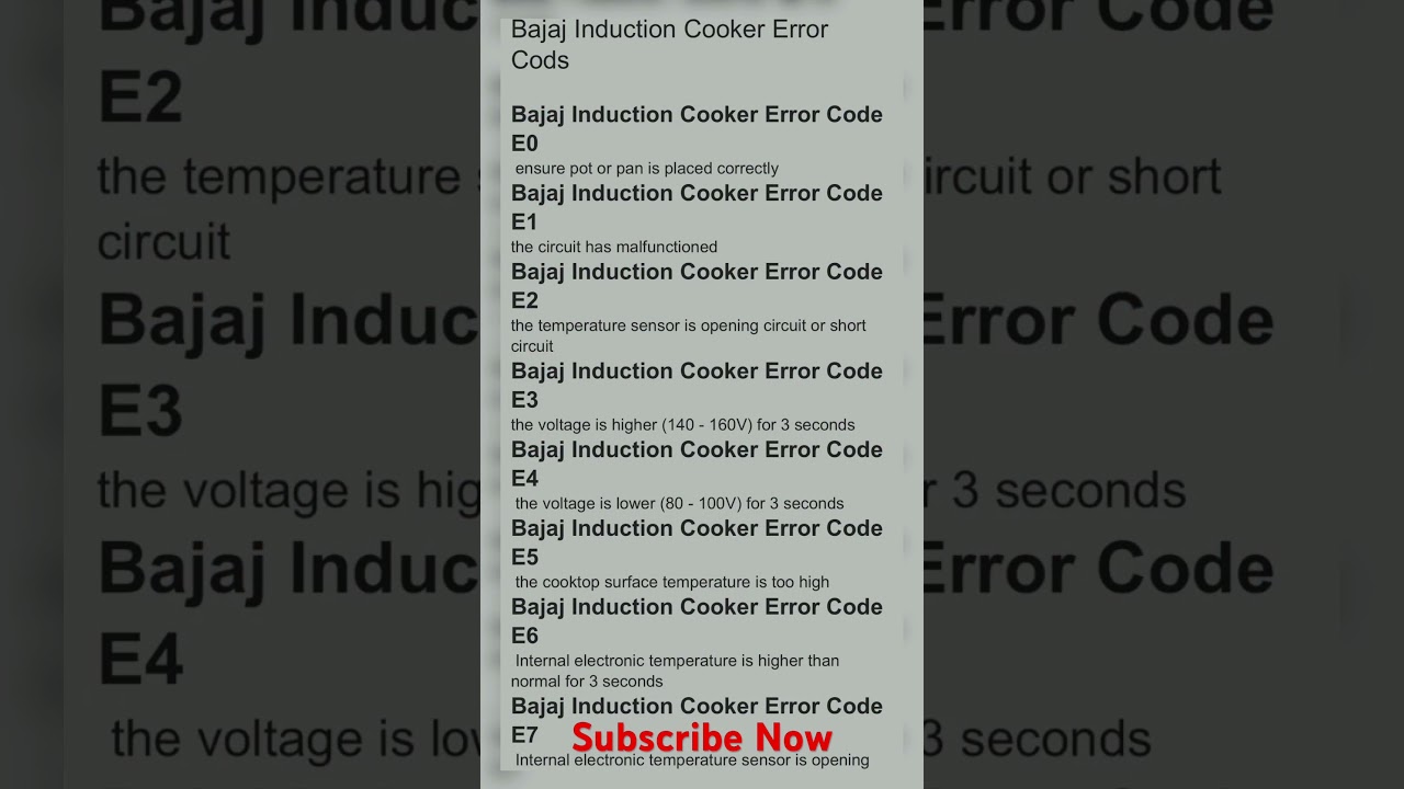 Bajaj induction error code solution / induction error code list / 