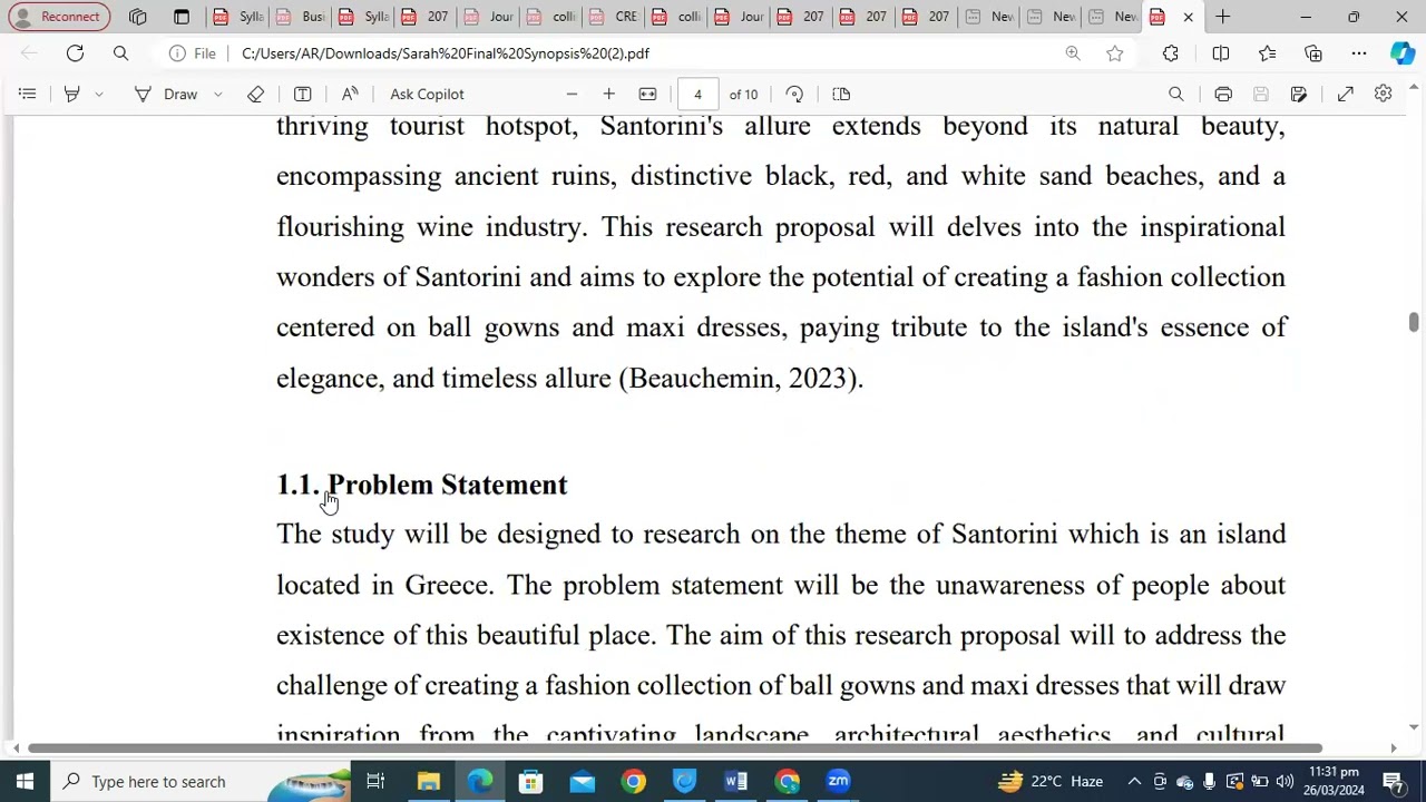 Synopsis Format for Fashion and Textile Department