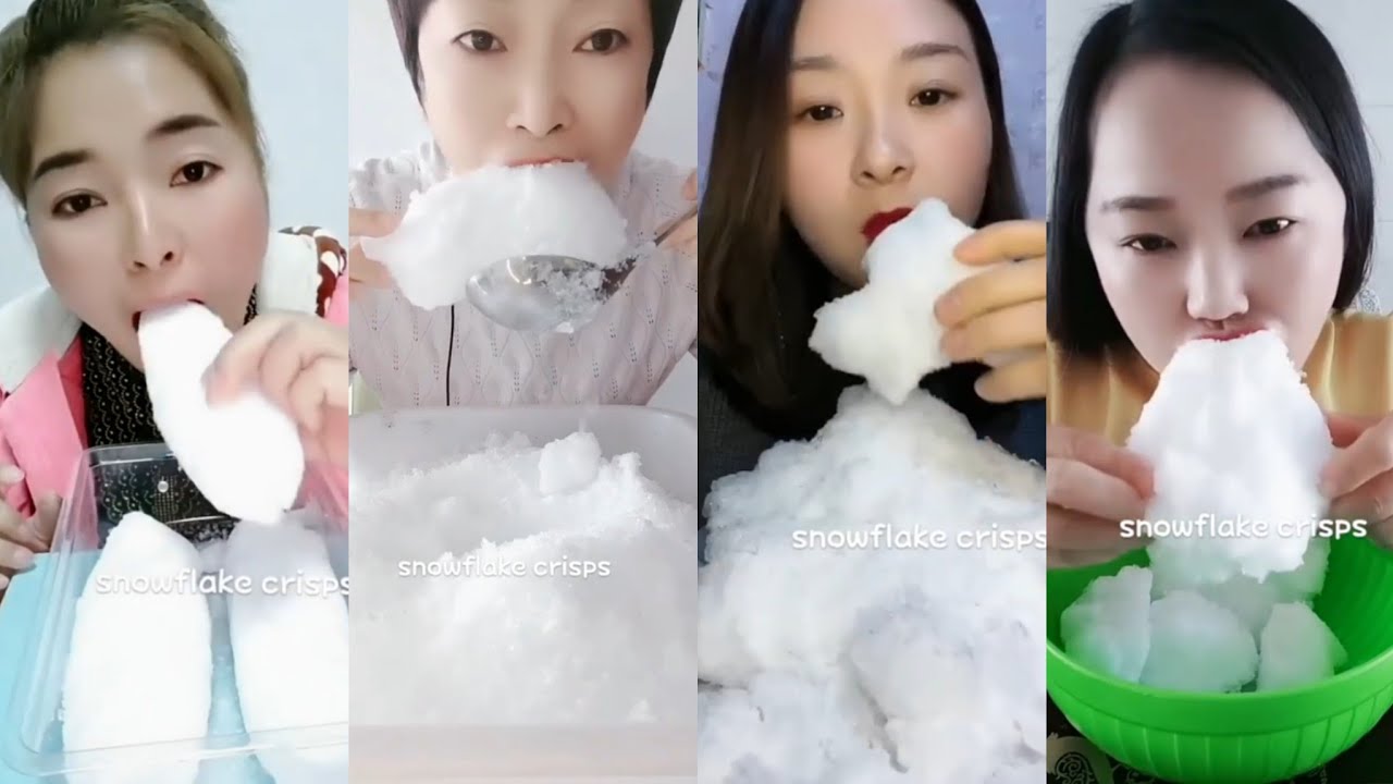 ASMR white ice eating only bites