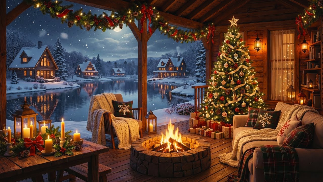 Peaceful Christmas Ambience 🎄 Cozy Winter Cabin with Christmas Jazz & Warm Fireside Glow