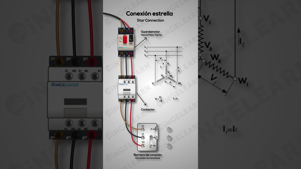 Conexi&oacute;n estrella con guardamotor y contactor