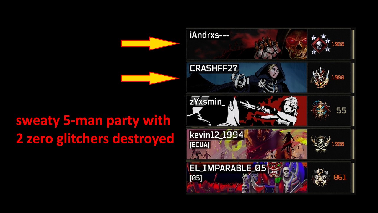 [spcl0011] sweaty 5-man party with 2 zero glitchers got decimated