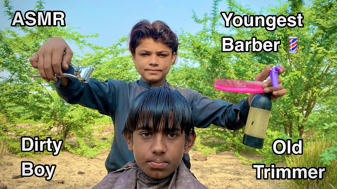 ASMR youngest Barber 💈 In the world 🗺️ Fast haircut 💇‍♂️with old trimmer 