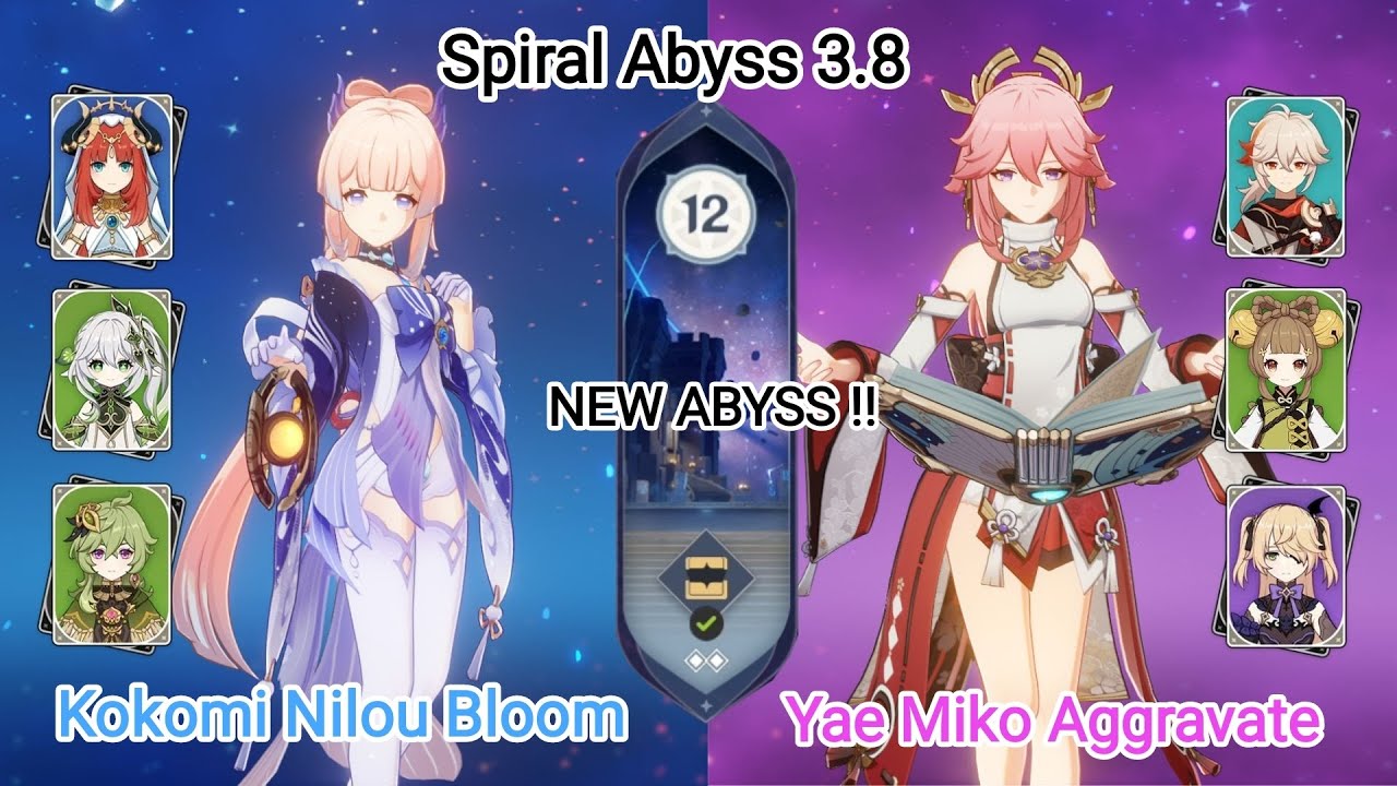 C0 Kokomi Nilou Bloom & C0 Yae Aggravate - NEW Spiral Abyss 3.8 - Floor 12 9 star | Genshin Impact