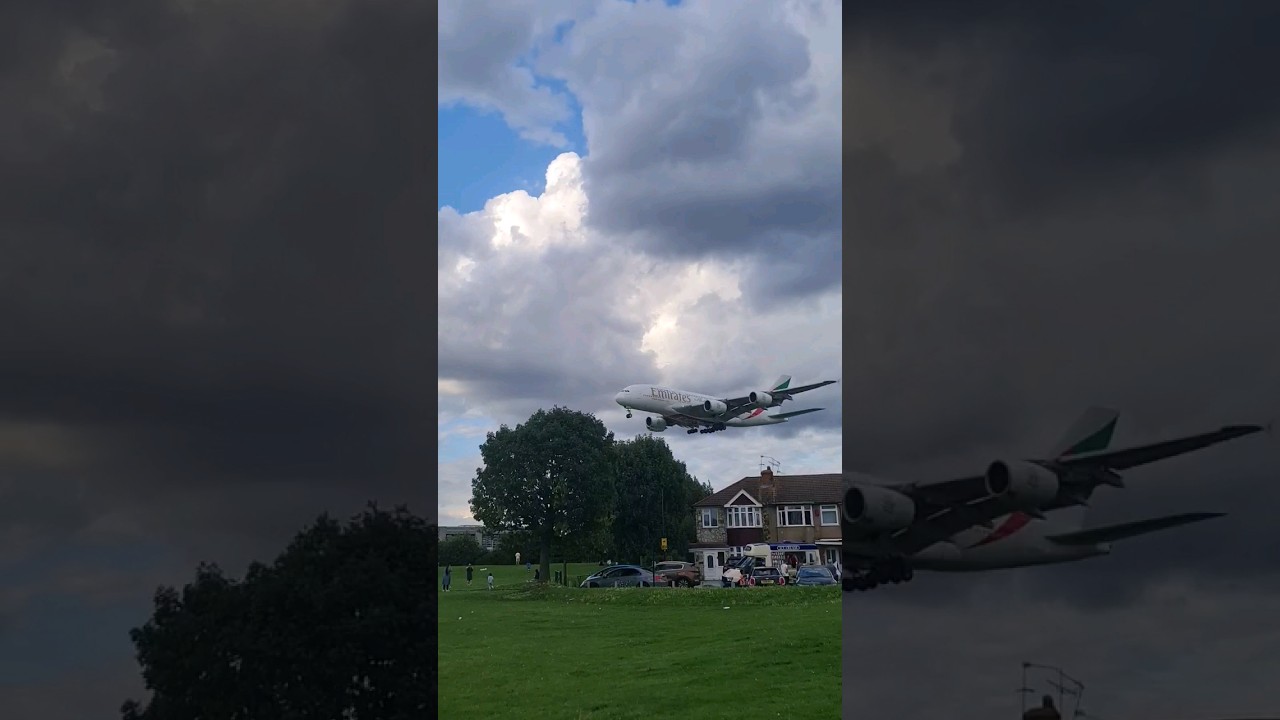 Big Plane landing Heathrow Airport Emirates A380