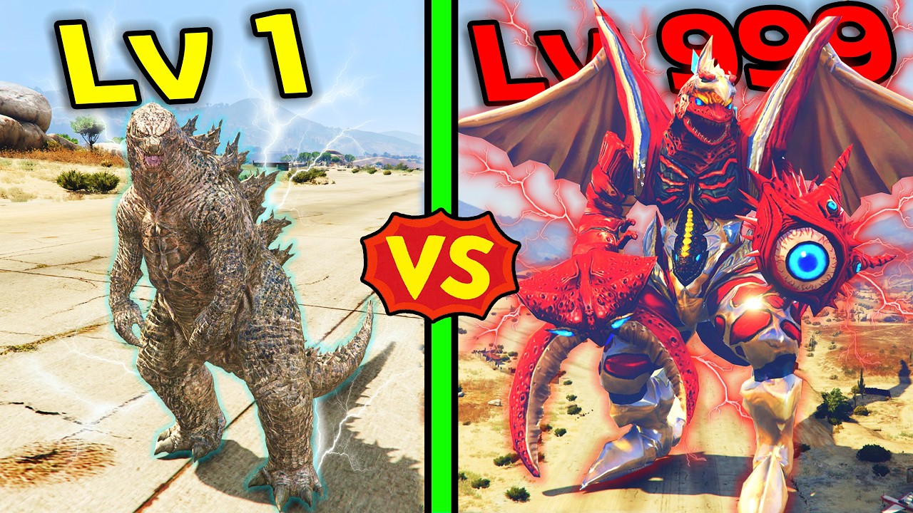 ก็อตซิลล่า Level1 VS ก็อตซิลล่าเทพ Level999 ทำลายล้างโลก! GTA V Mods