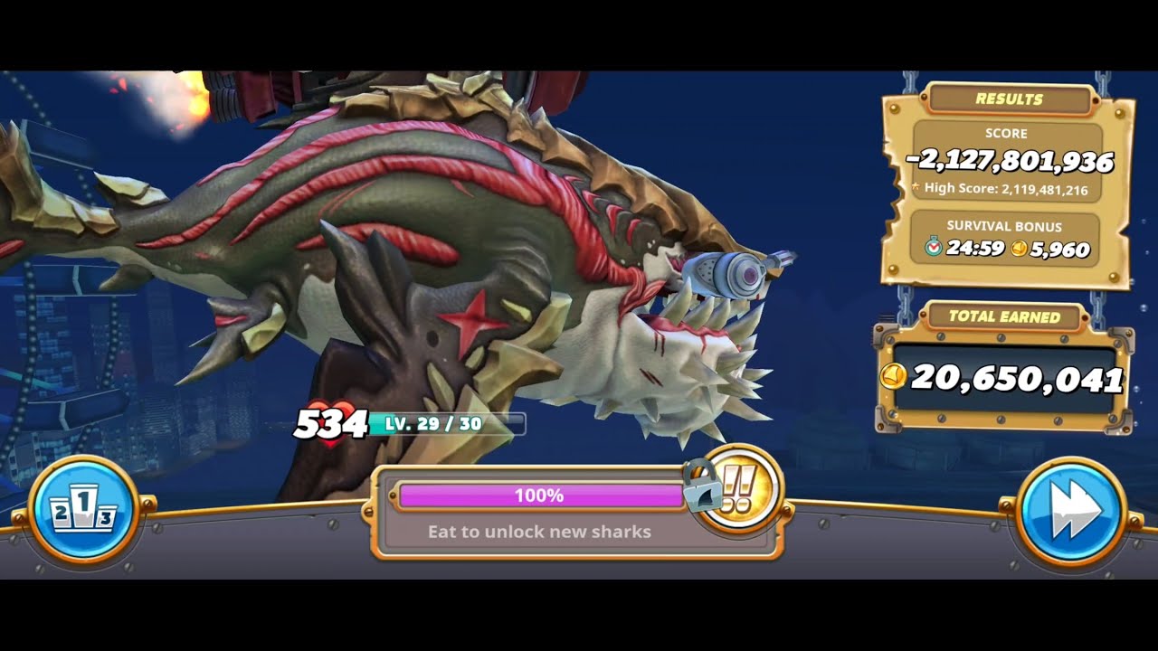 Hungry Shark World Highest Score 2 Billion Overflow !!!