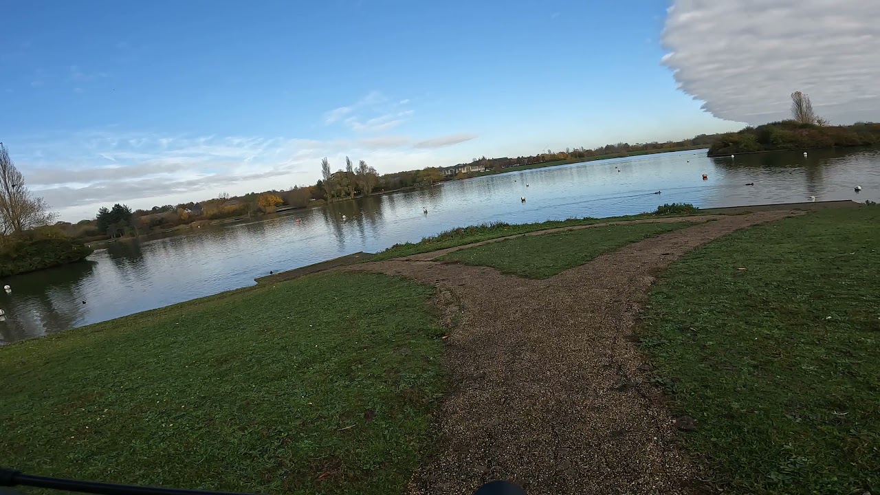 Cycling around Furzton Lake. Milton Keynes
