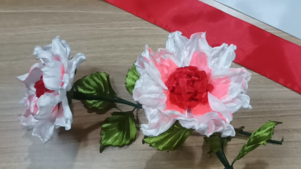 DIY Tutorial: Red-Tipped White Roses from Elegant Satin Ribbon