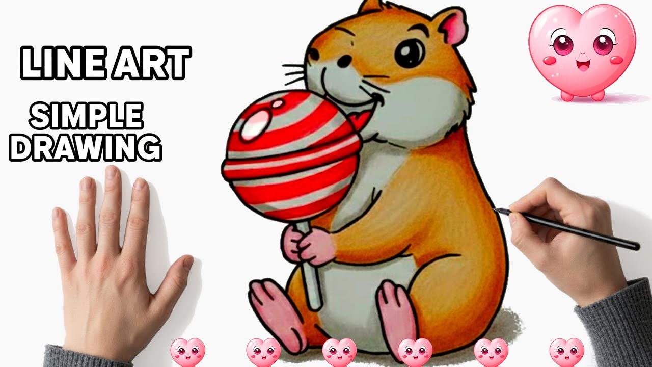 Drawing a Cute Kawaii Capybara Eating a Giant Lollipop | Clean Line Art + Color Reveal