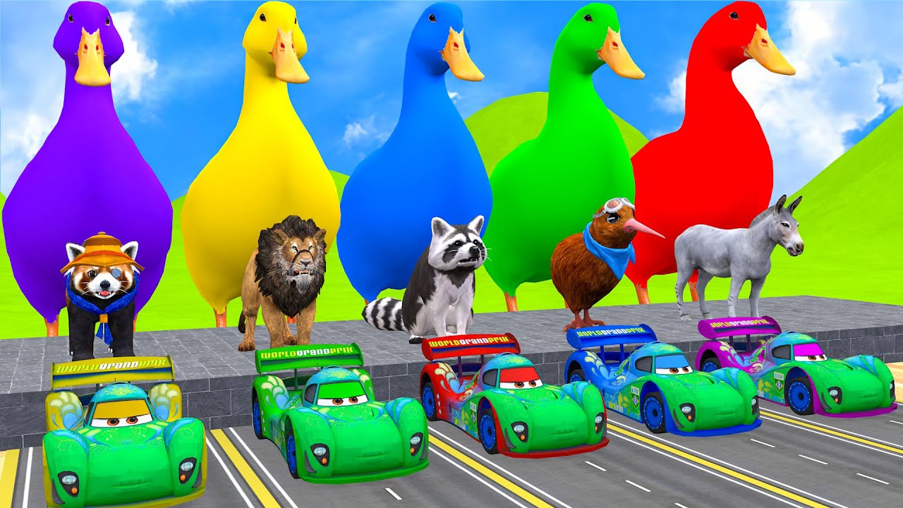 Long Slide Game with Cow Elephant Gorilla Hippopotamus Tiger 3d Animal Game Funny 3d Animals