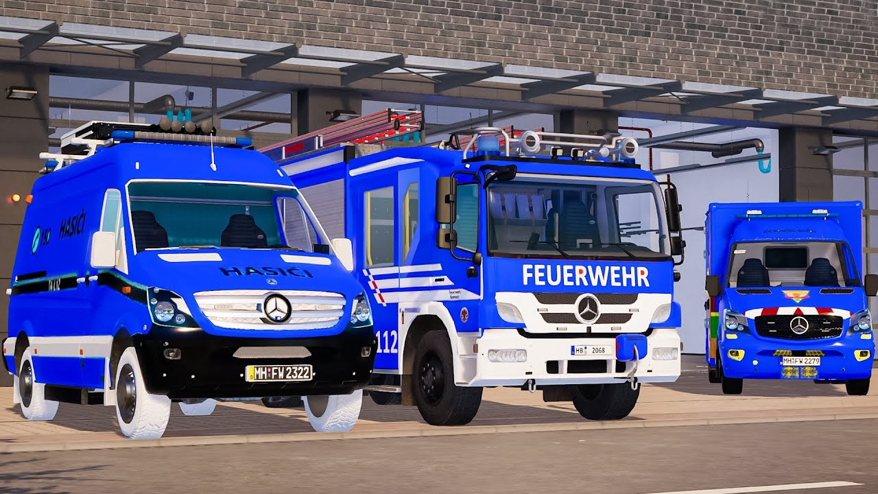 Blue Emergency Call 112 - German Firefighter, Ladder Truck and Ambulance Responding! 4K