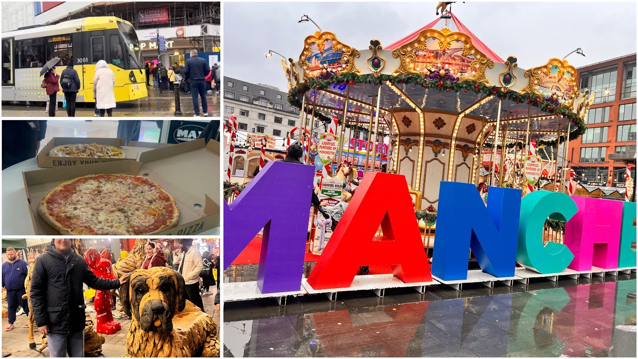 Winter Markets in Manchester, Piccadilly| 4k Walk| Tram to Manchester| Dutch Pancakes & Pizza|