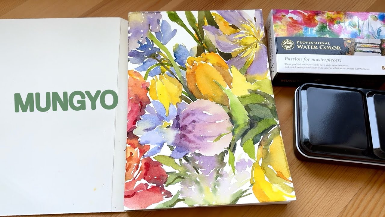 Trying out Mungyo Watercolour 12 Set Unboxing, Swatching & Painting