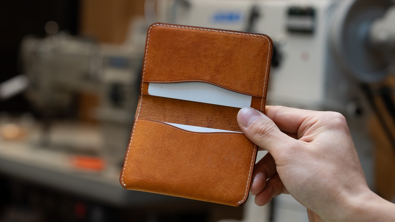 ミシンで作る二つ折りミニウォレット 🪡 型紙から完成まで全工程 | レザークラフト