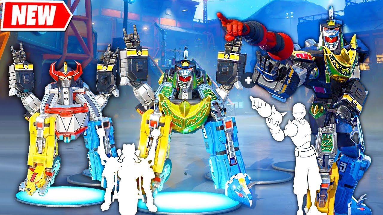Dino Megazord & DRAGONZORD doing Glitched Built-In Emote & Funny Dances Fortnite シ