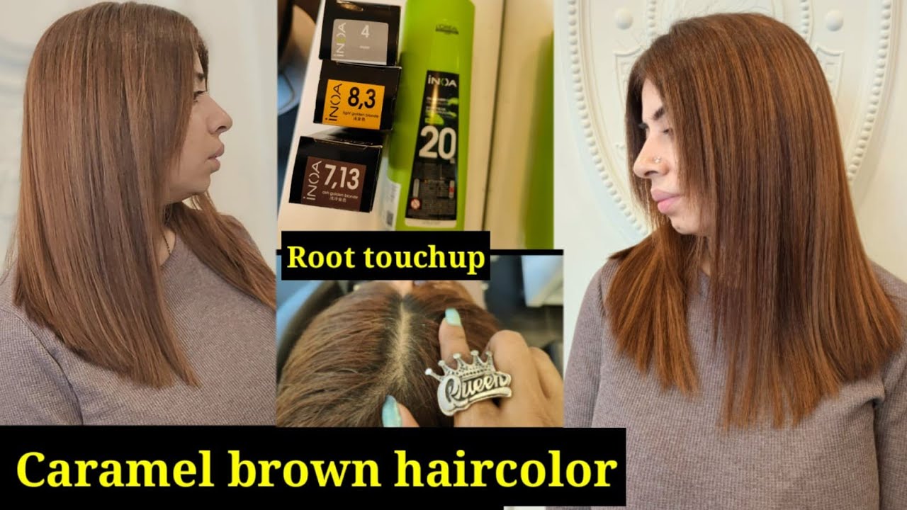Caramel brown haircolor tutorial/ Root touch up/step by step by Shyama's Makeover
