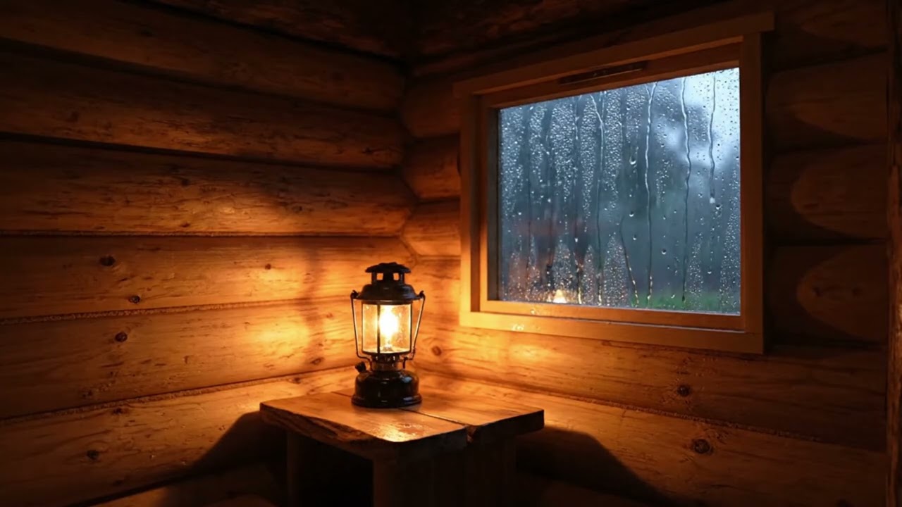 Cozy Cabin Rain at Night | Fireplace Lantern Ambience for Deep Sleep & Relaxation