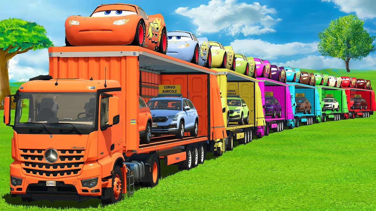 MASSIVE CONVOY TRANSPORT WITH MQUEEN CARS, SKODA & TRUCKS - FS25
