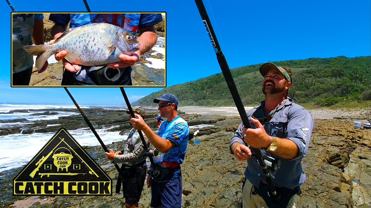 Exploring rocky coast at Haga Haga, surf and turf catch cook