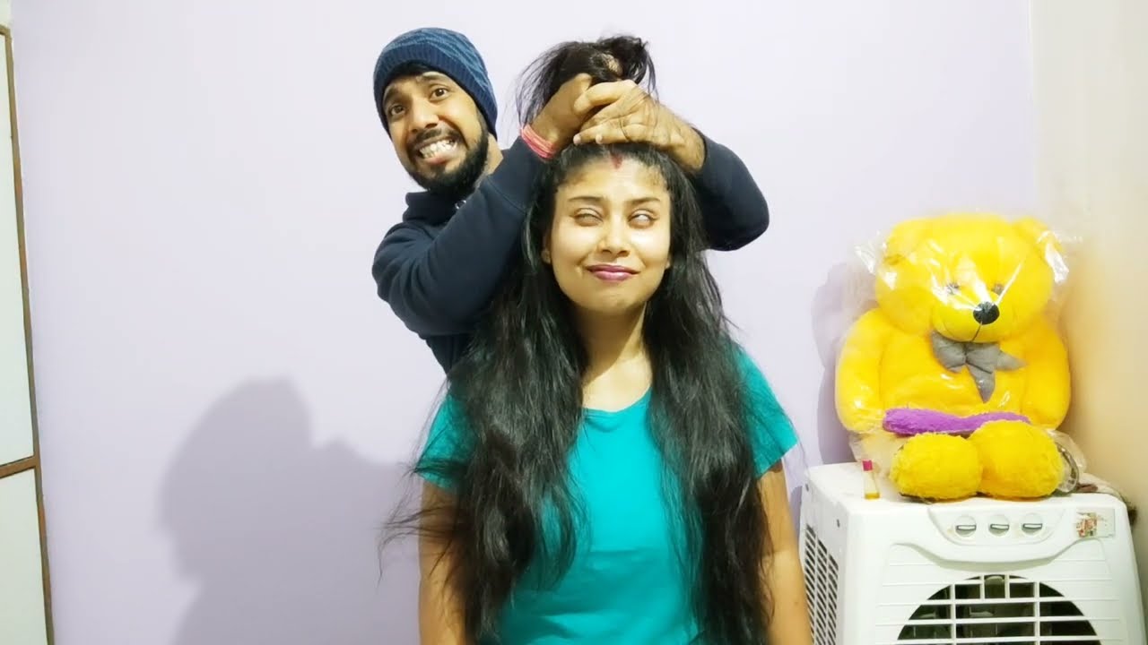Hard hair pulling part-3, hair pulling with husband, haircombing, high hair bun with husband,#hindi