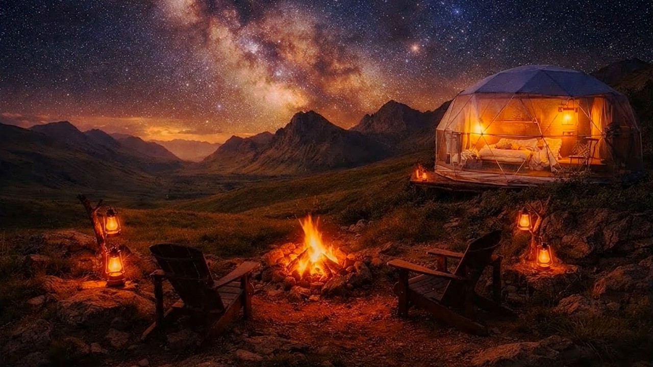 🔥Relaxing Campfire in Mountains - Fall Asleep Fast | Peaceful Night Ambience For Stress Relief ASMR