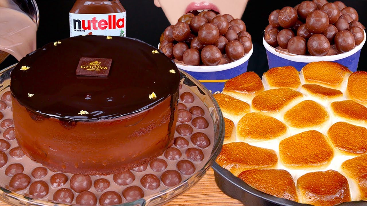 ASMR MALTESERS KITKAT MAGNUM CHOCOLATE ICE CREAM S'MORES DIP CAKE DESSERT MUKBANG 먹방 EATING SOUNDS
