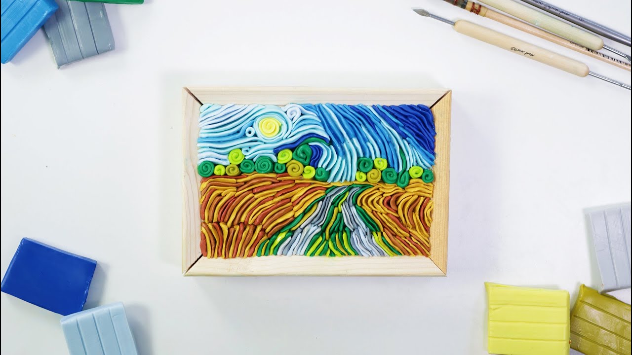 Create a Van Gogh inspired landscape with Polymer Clay | 3D clay art