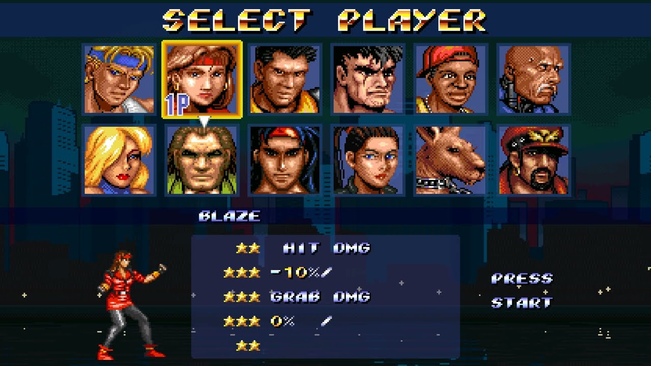 Streets Of Rage Remake V5.2 - All Characters - Hidden and Unlockable - Character Select Screen