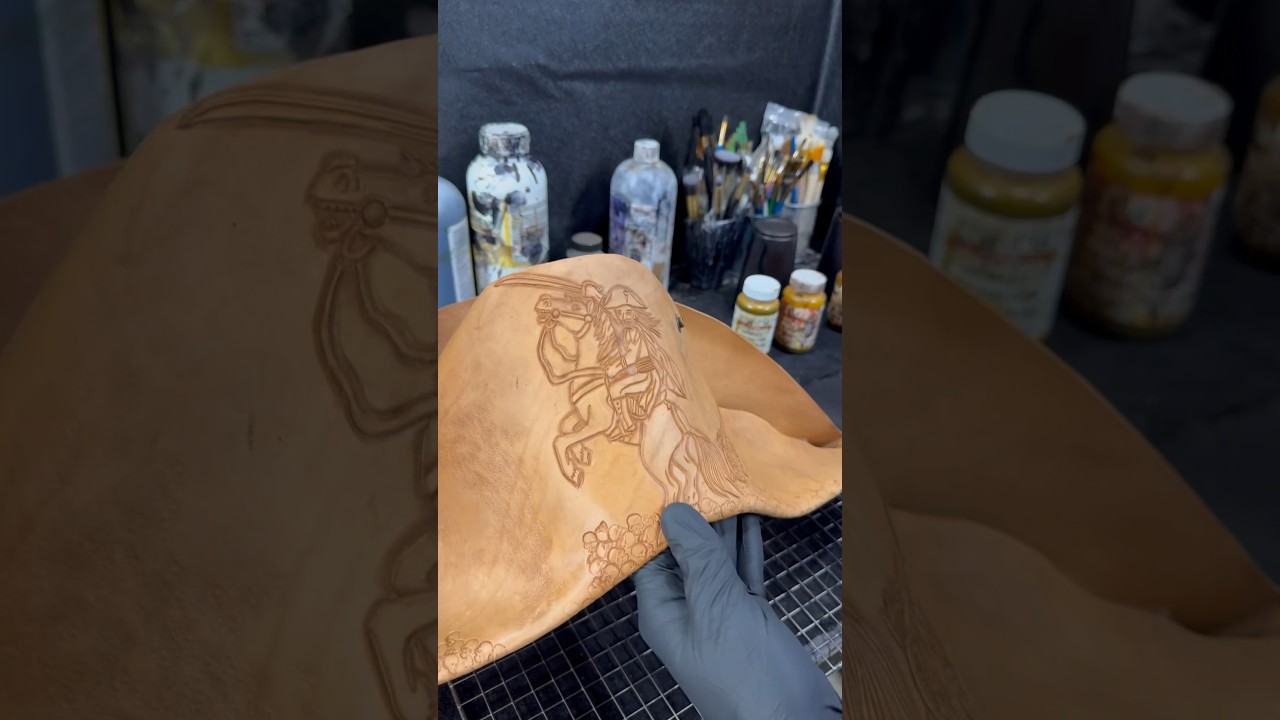 Made a carved leather bicorne hat for @lexisking_wwe. Easy? No. Fun? Yes. #wrestling #hat #leather