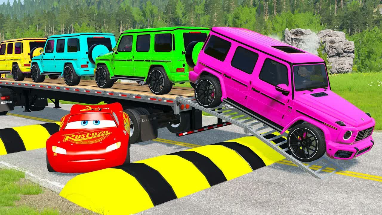 Flatbed Truck McQueen | Transportation with Truck - Pothole vs Car #41 | BeamNG.Drive Gameplay