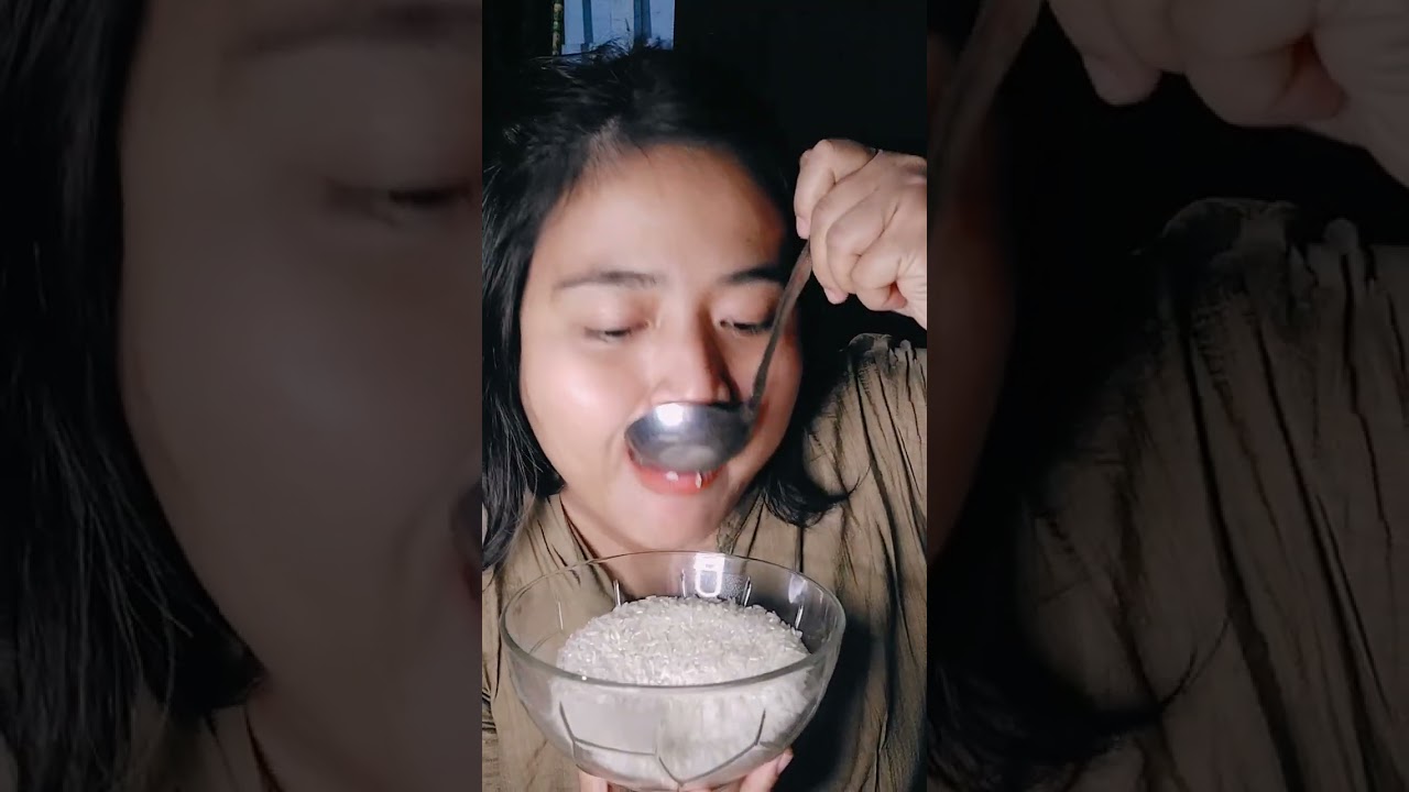 asmr beras setra pulen di mangkok bening kaca pake centong
