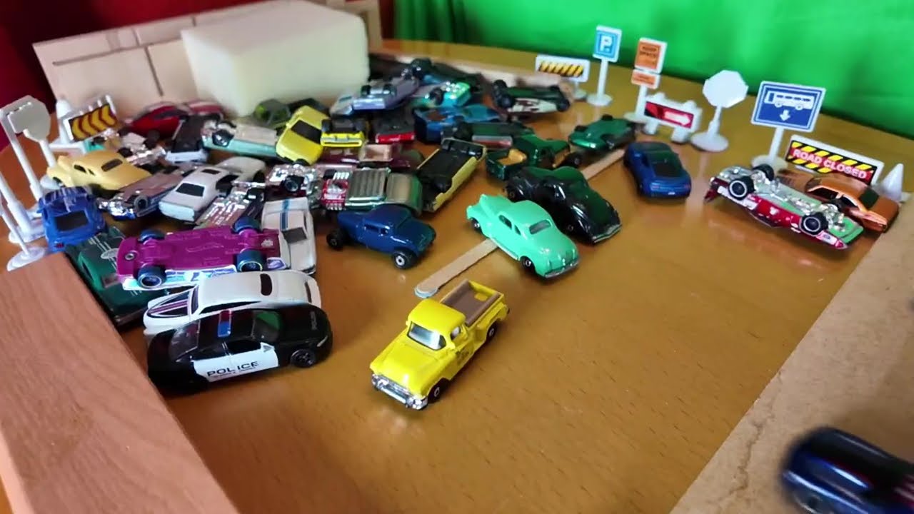 Diecast cars in slow motion