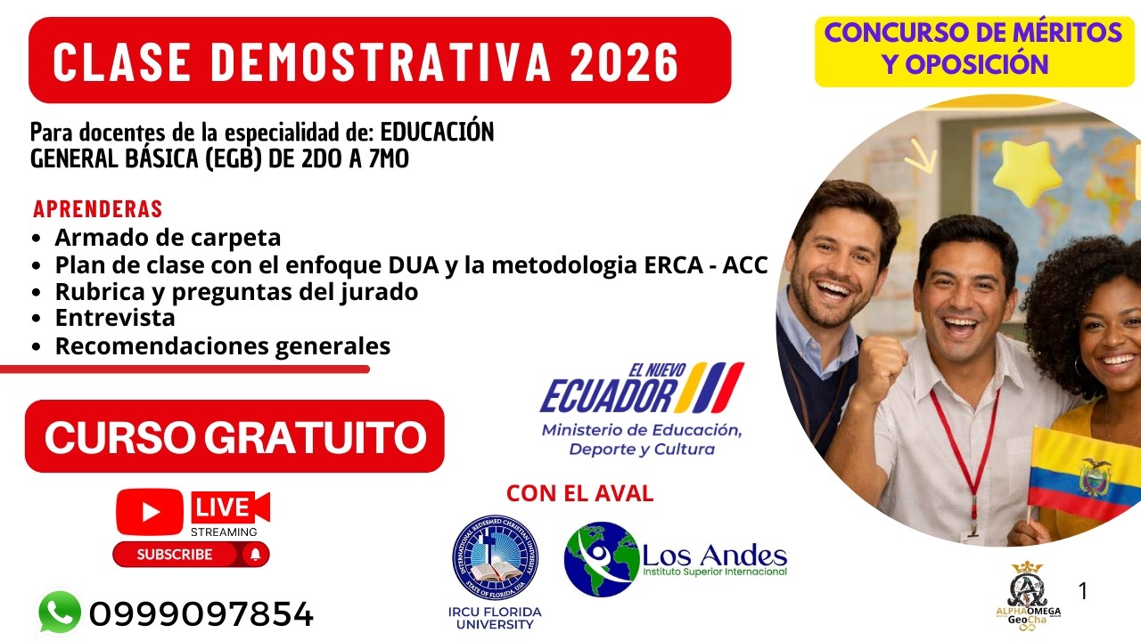 CLASE DEMOSTRATIVA PARA EDUCACIÓN GENERAL BÁSICA (EGB) DE 2DO A 7MO  2026