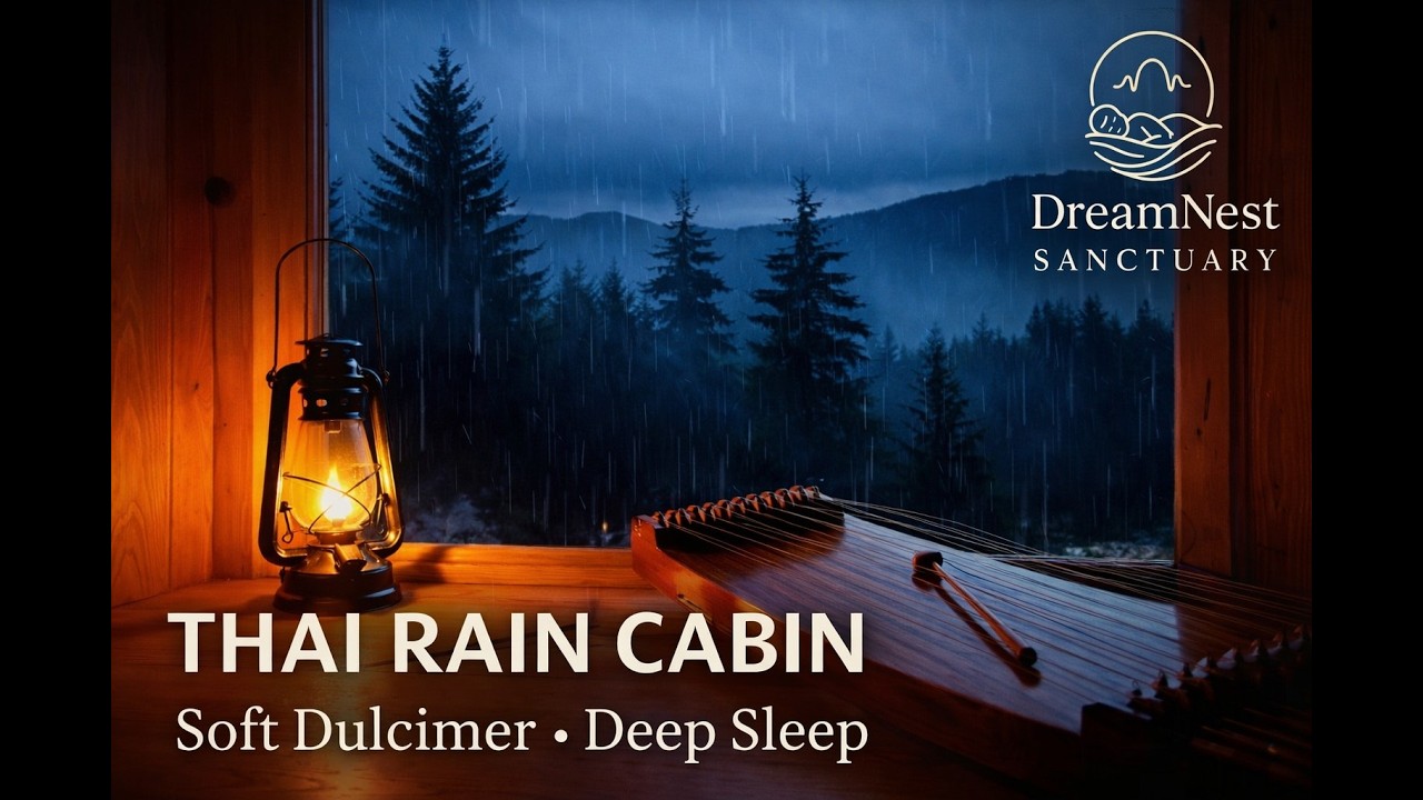 Rainy Mountain Cabin Retreat ⛰ Soft Thai Dulcimer & Distant Thunder for Deep Sleep