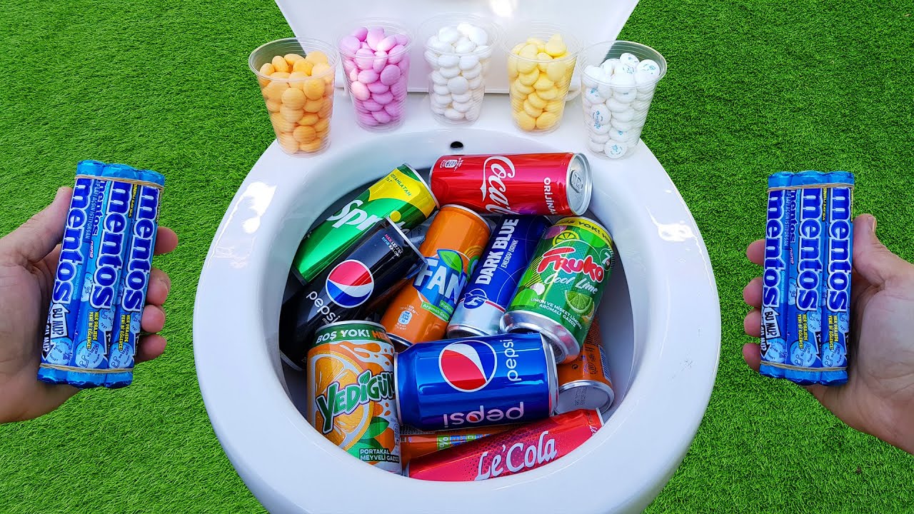 Mix it Cola in Toilet, Fanta, Coca Cola, Fruko, Pepsi, Red bull, Sprite and Mentos in toilet
