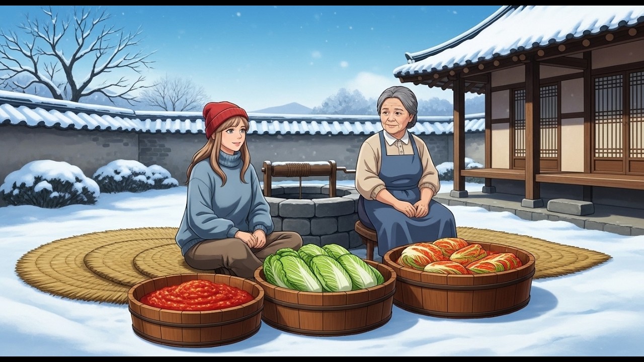 Snowy Day with Grandma — Kimchi, Tomato Soup & Grilled Cheese