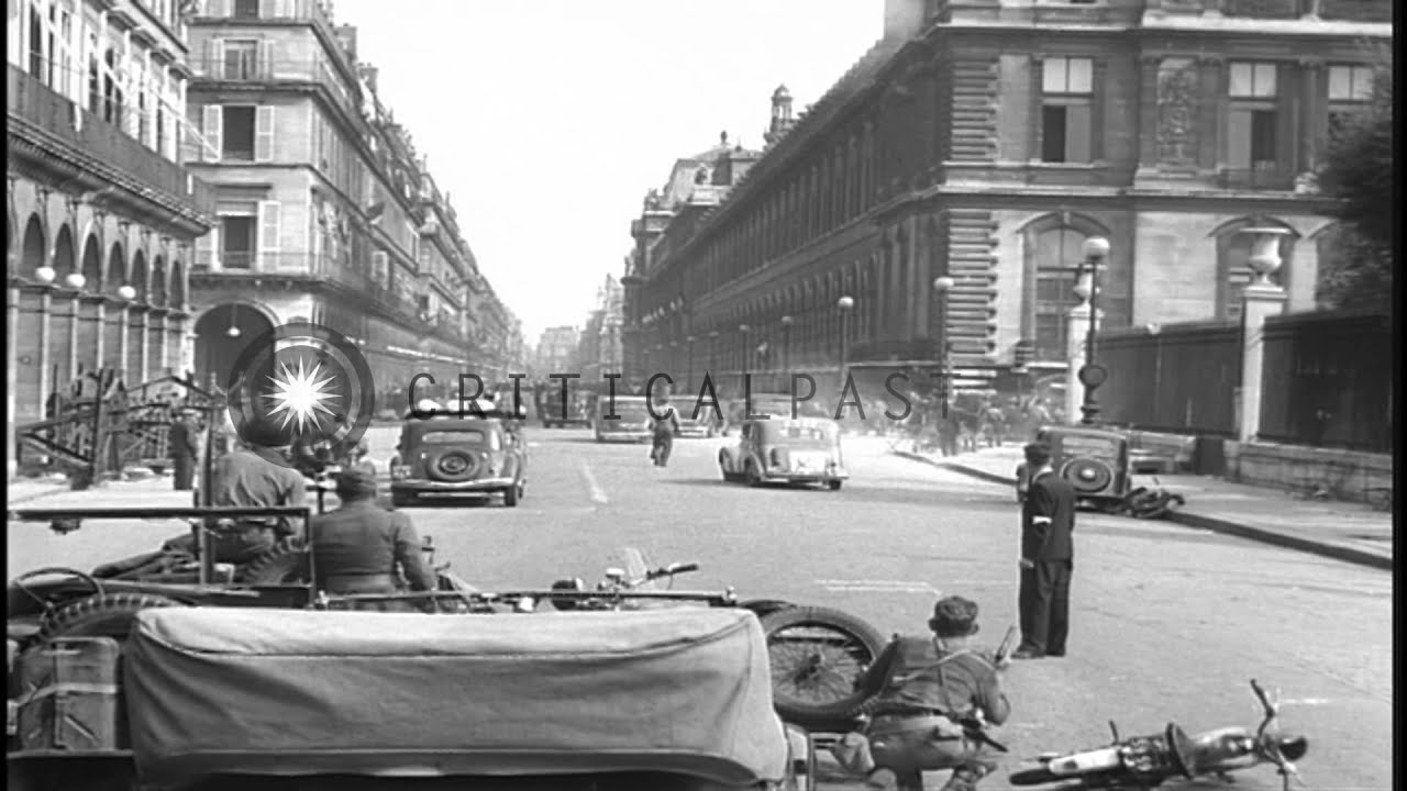 General Charles De Gaulle arrives in car, Eiffel Tower, Notre Dame de Paris and G...HD Stock Footage