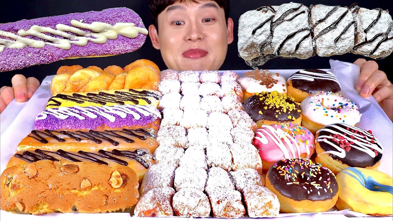 ASMR 한판에 15,000원 가성비 옛날도넛 슈크림도넛 초콜릿 바나나 딸기도넛 먹방~!! 💵10Dollar Doughnuts Chocolate Doughnuts MuKBang~!