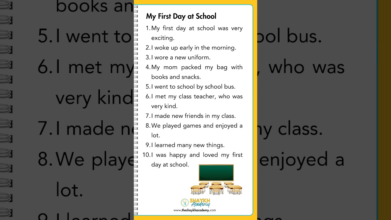 🏫 Write 10 lines on 'My First Day at School' | English Essay Writing | For Class 1 to 4 #shorts